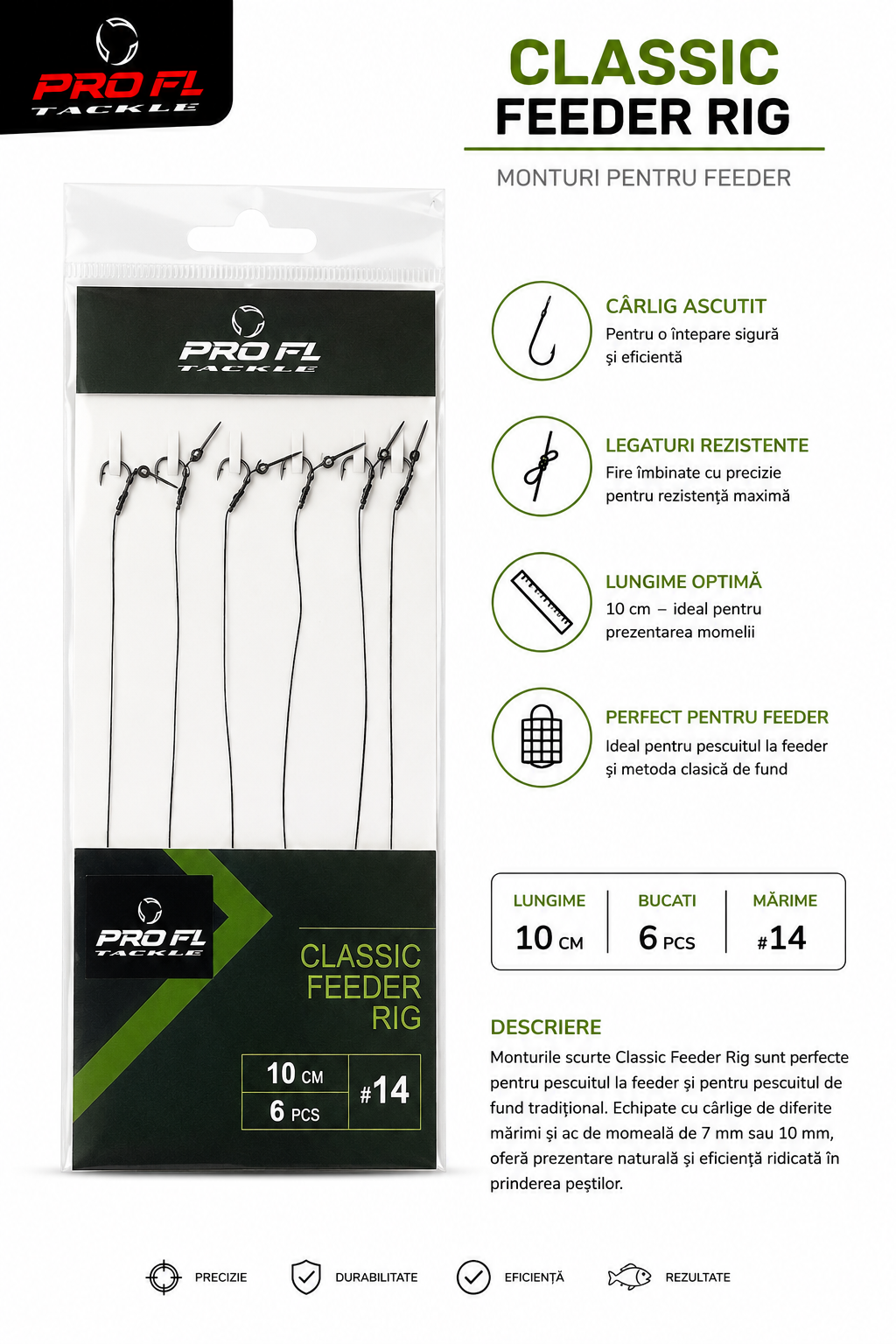 Carlige Legate Pro FL Classic Feeder Rig Nr. 14, 10cm, 6 Bucati