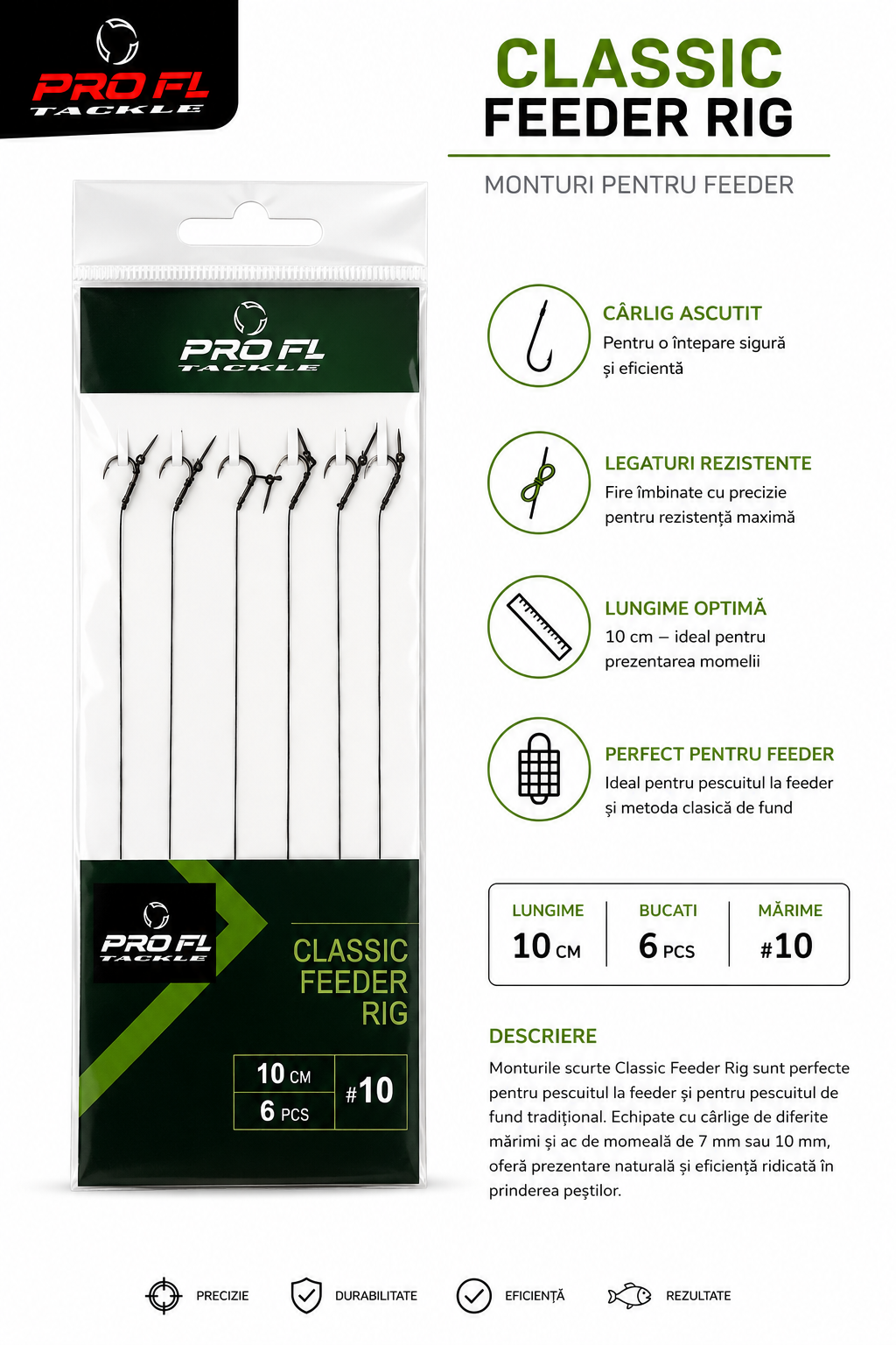 Carlige Legate Pro FL Classic Feeder Rig Nr. 10, 10cm, 6 Bucati