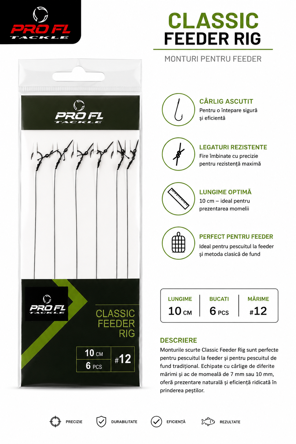 Carlige Legate Pro FL Classic Feeder Rig Nr. 12, 10cm, 6 Bucati