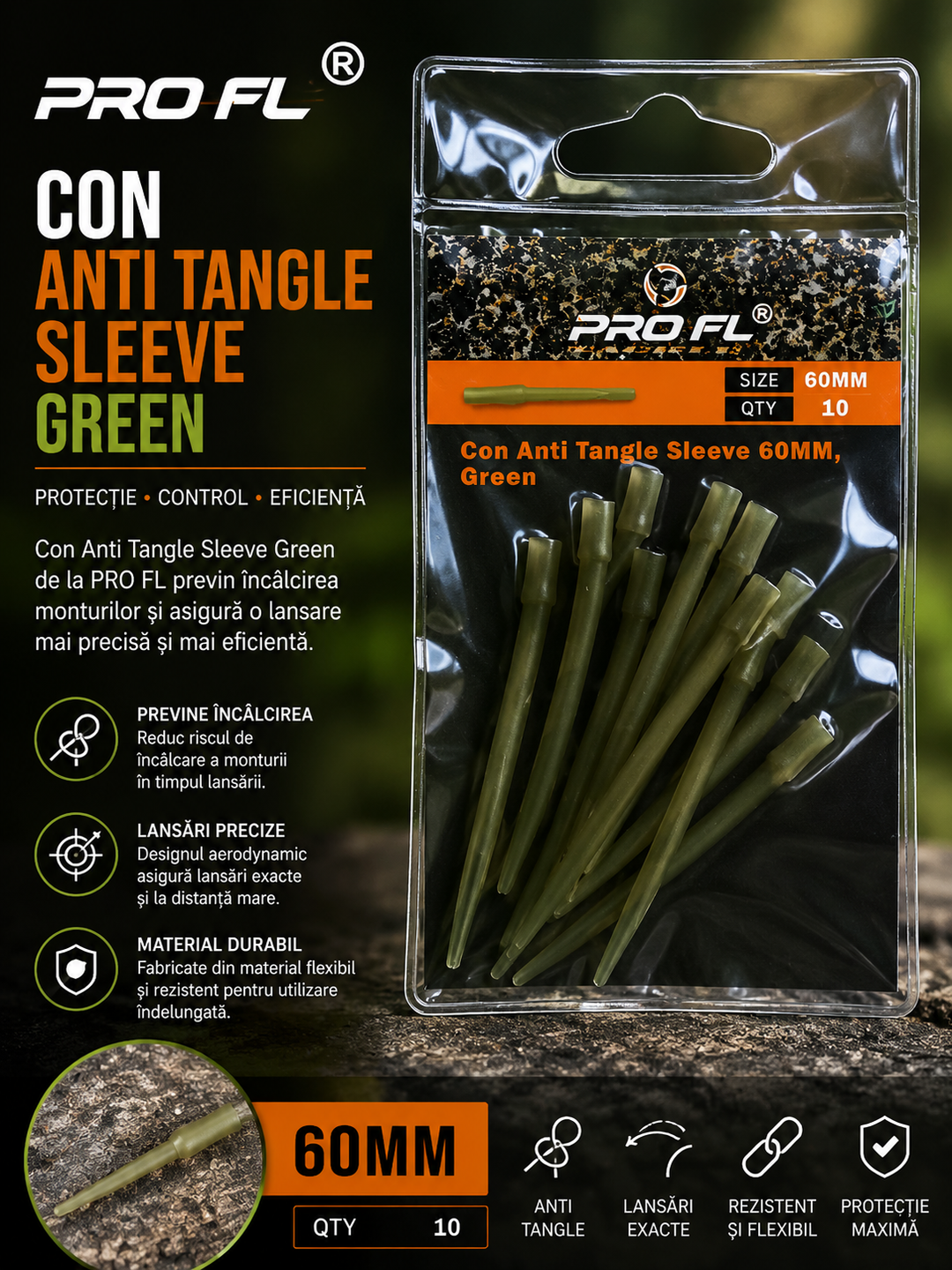 Con Anti Tangle Sleeve Green 60mm PRO FL 10buc