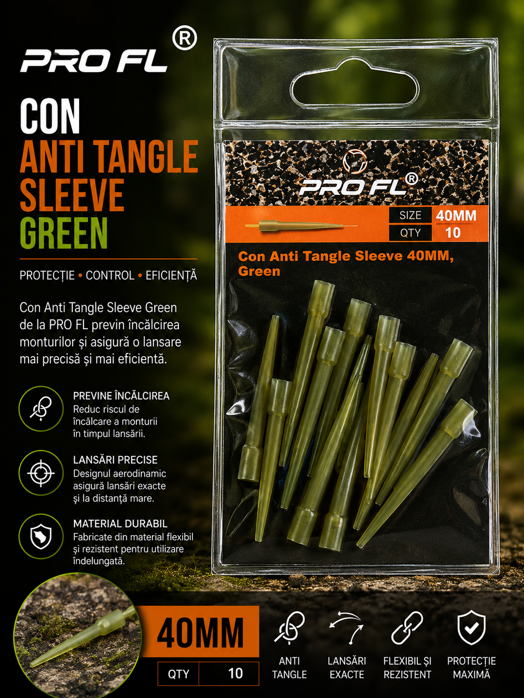 Con Anti Tangle Sleeve Green 40mm PRO FL 10buc