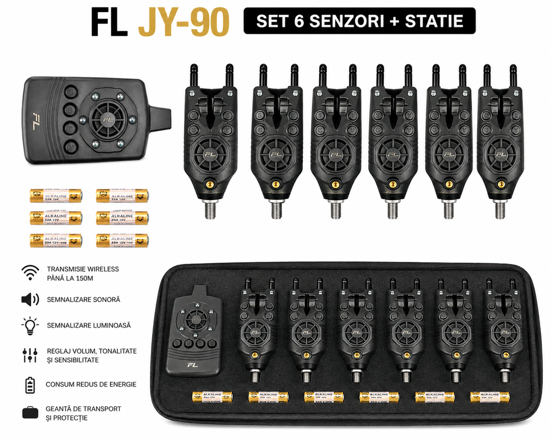 Set 6 Senzori FL + Statie JY-90 – Avertizori electronici wireless pentru pescuit