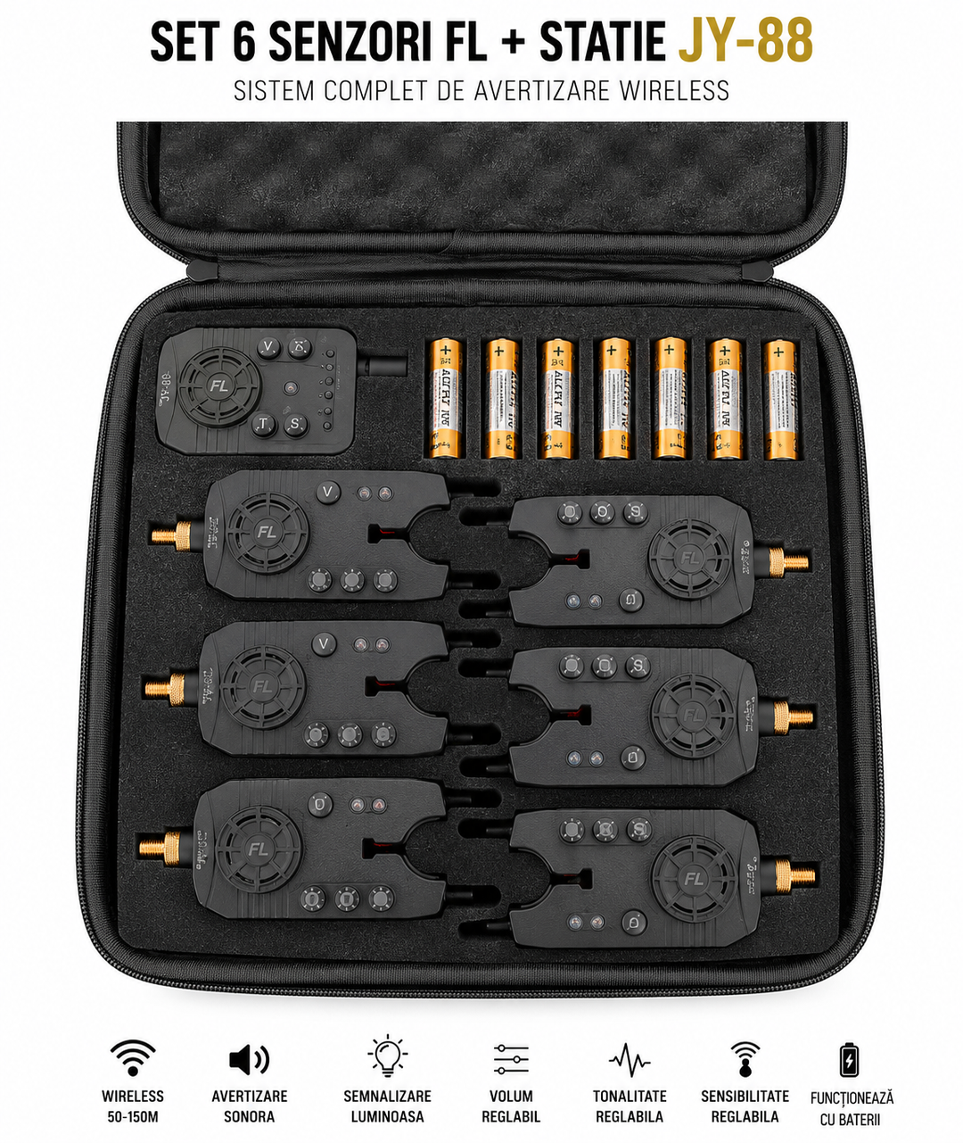 Set 6 Senzori FL + Statie JY-88 – Avertizori wireless pentru pescuit