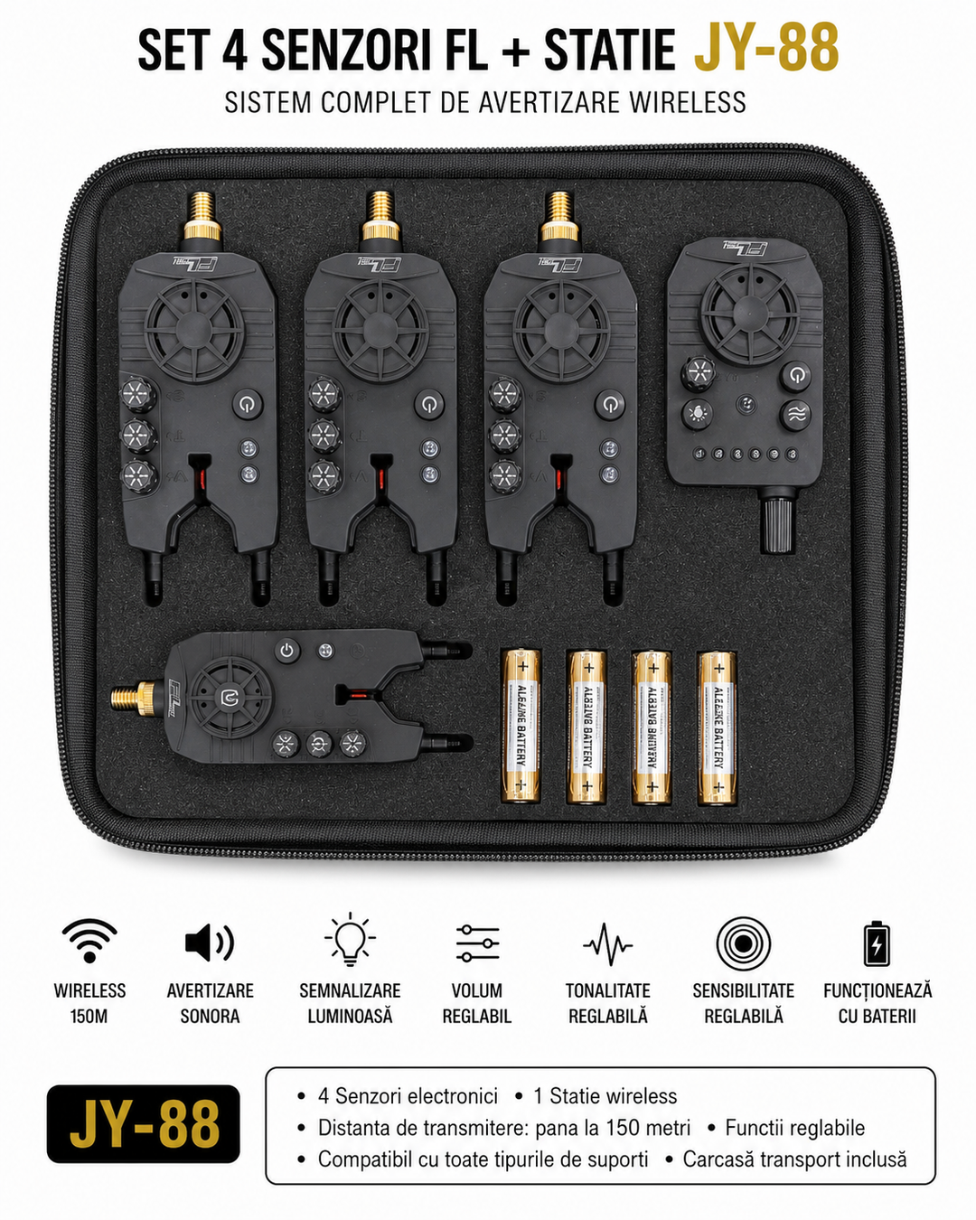 Set 4 Senzori FL + Statie JY-88 – Avertizori wireless pentru pescuit