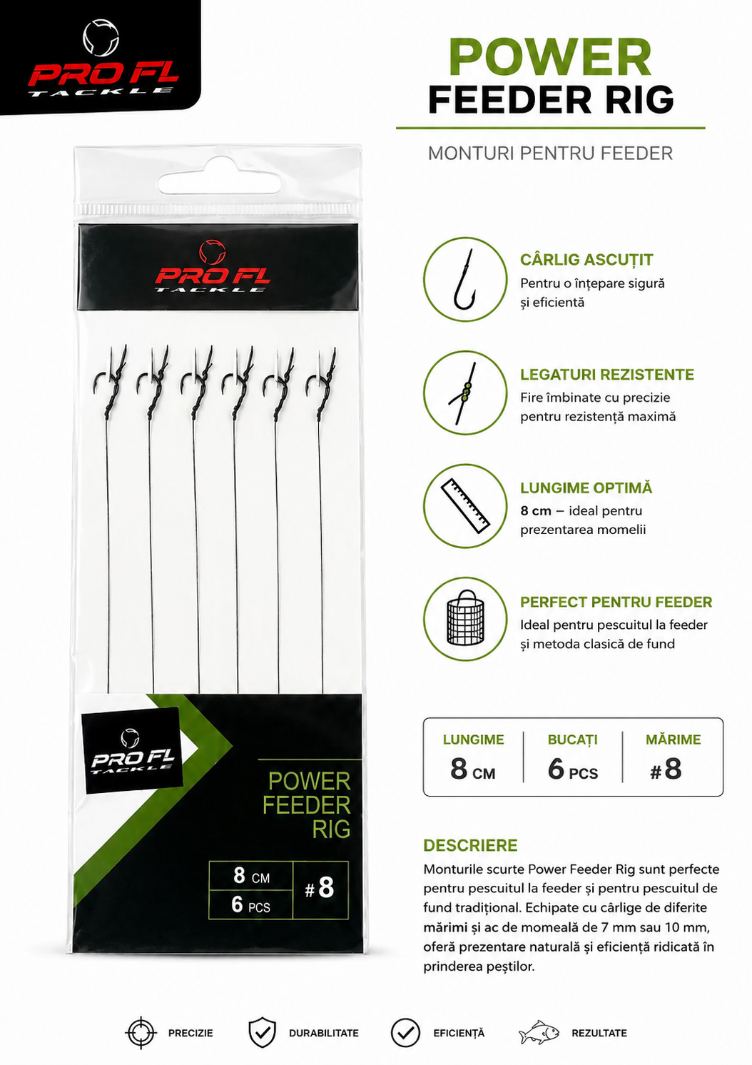 Carlige Legate Pro FL Power Feeder Rig Nr. 8, 10cm, 6 Bucati