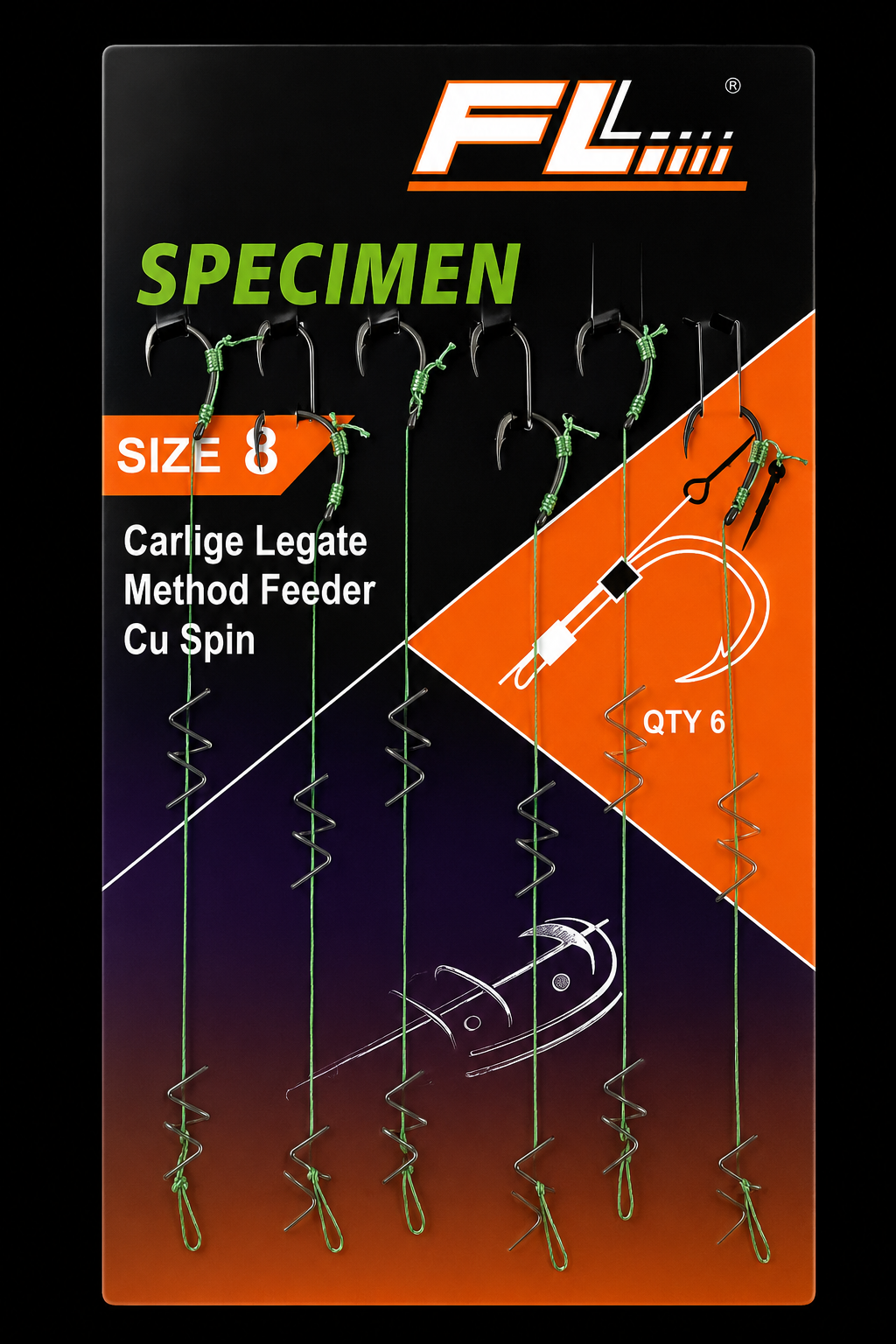 Carlige Legate FL Specimen Feeder cu Spin Nr. 8 – 6 Buc/Set