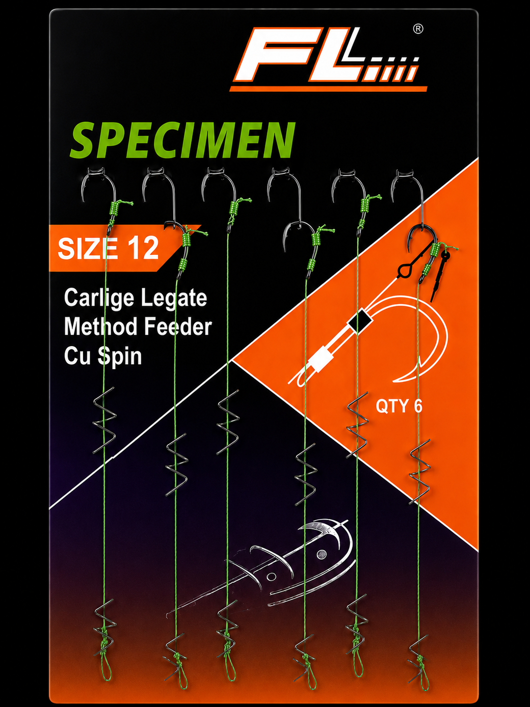 Carlige Legate FL Specimen Feeder cu Spin Nr. 12 – 6 Buc/Set