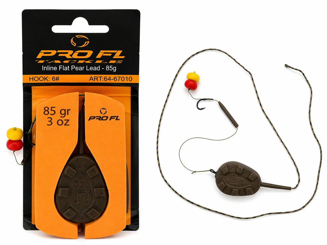 Montura FL  Crap cu Momitor Inline Flat Pear Lead  85g Leadcore Carlig Nr.6 Fir de Par