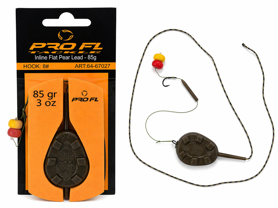 Montura FL  Crap cu Momitor Inline Flat Pear Lead  85g Leadcore Carlig Nr.8 Fir de Par