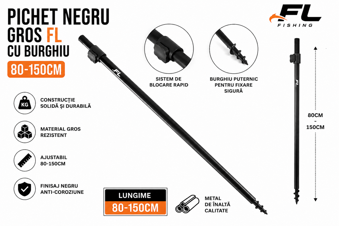 Pichet Negru Gros FL cu Burghiu Reglabil 80-150cm