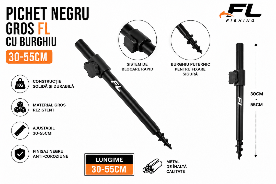 Pichet Negru Gros FL cu Burghiu Reglabil 30-55cm