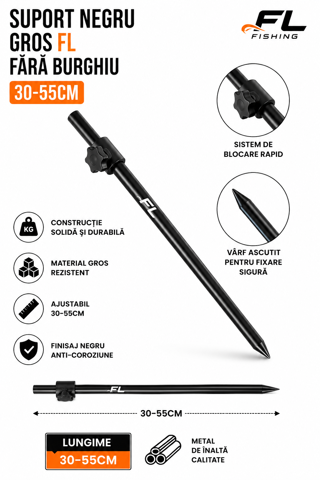 Suport Negru Gros FL Fara Burghiu Reglabil 30-55cm