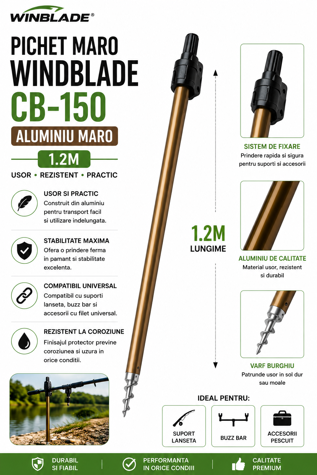 Pichet Maro Windblade CB-150 Aluminiu 1.2 m cu Burghiu