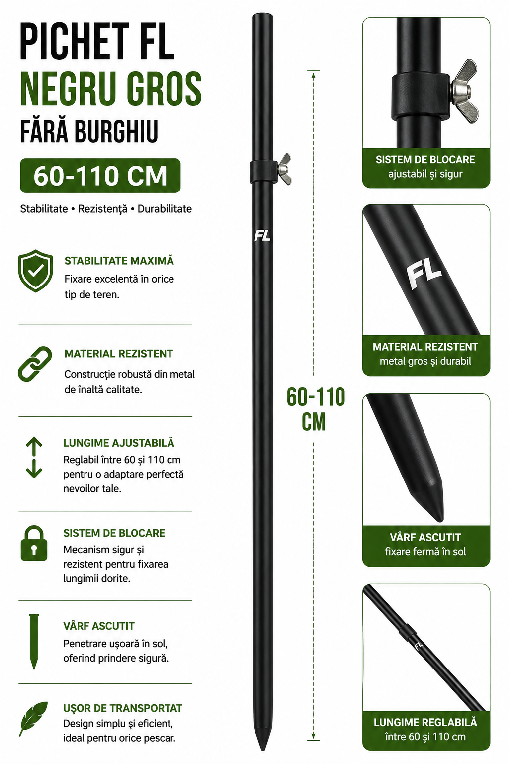 Pichet FL Negru Gros Fara Burghiu 60-110cm