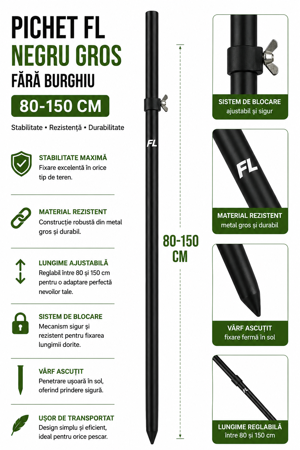 Pichet FL Negru Gros Fara Burghiu 80-150cm