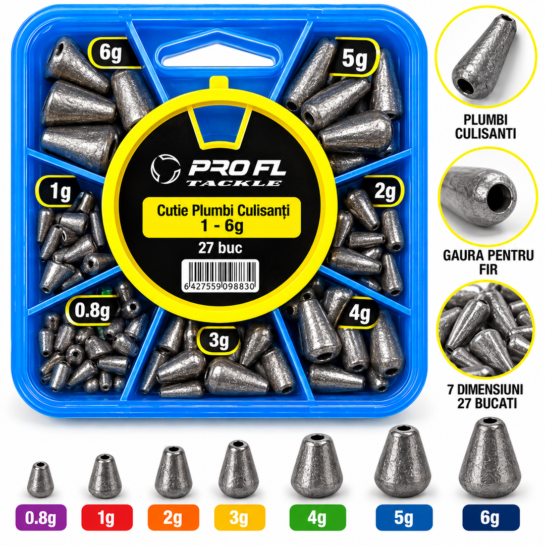 Cutie Plumbi Culisanti PRO FL 0.8-6g – 27 Bucati